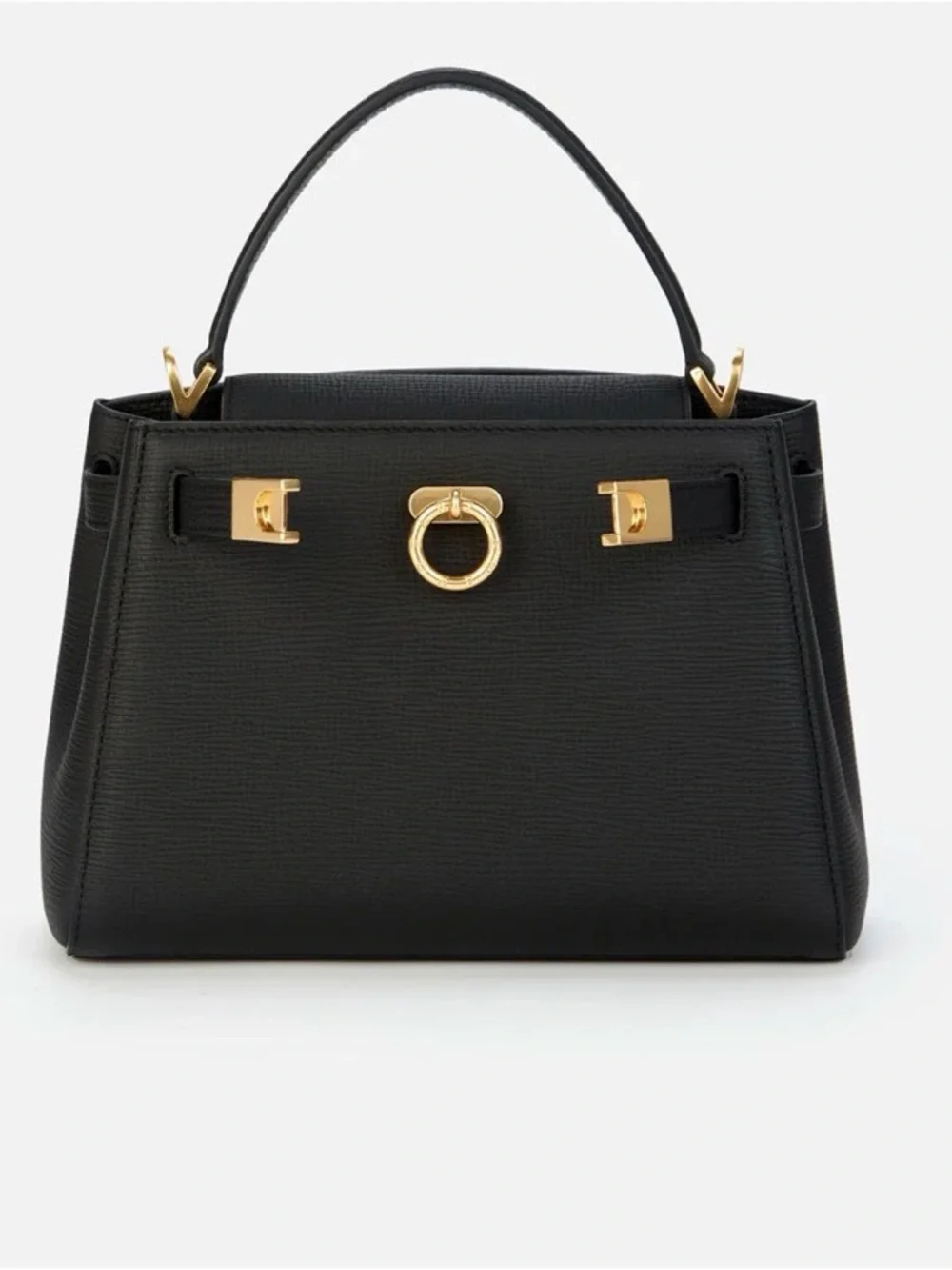 Parisa Wang Madison Top Handle Bag - Black Leather Satchel Gold Hardware